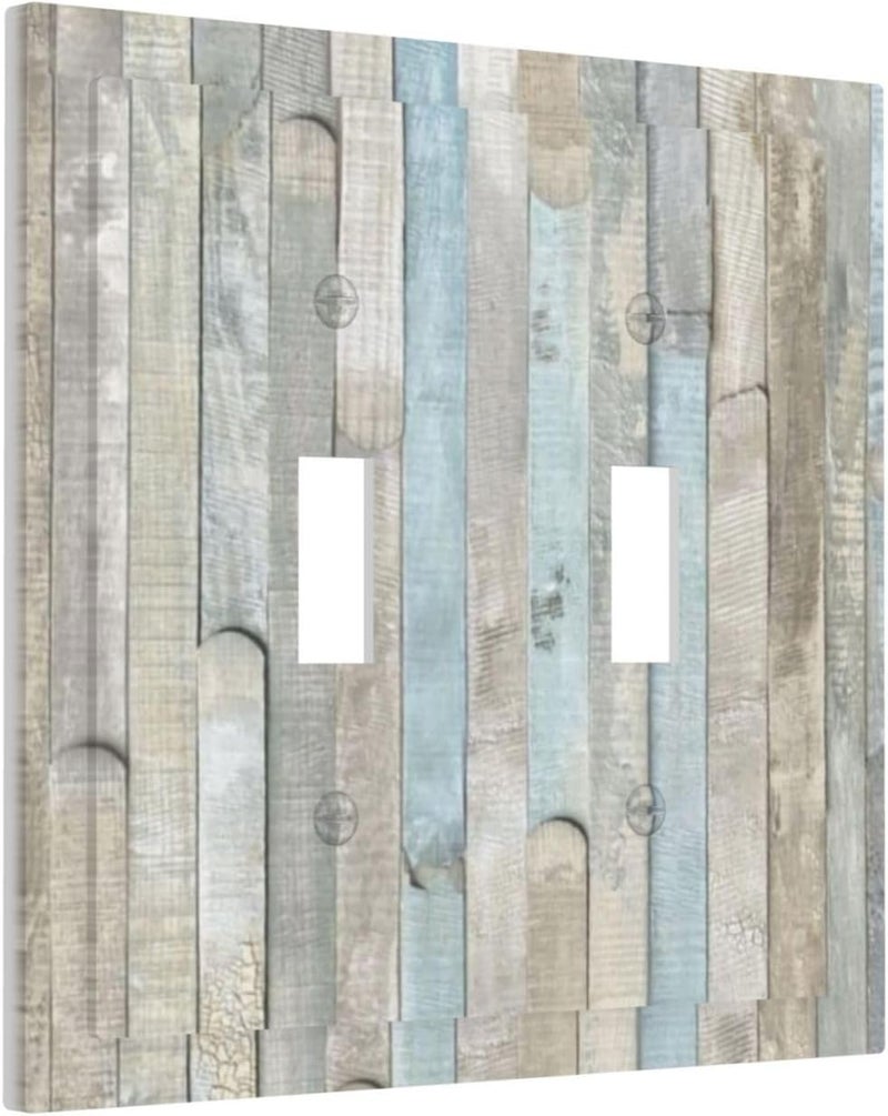 GSRLOD Country Rustic Blue White Wood 2 Gang Double Toggle Outlet Light Switch Cover Wall Plate Electrical Faceplate Decorative Dual Device Switchplate - Image 2